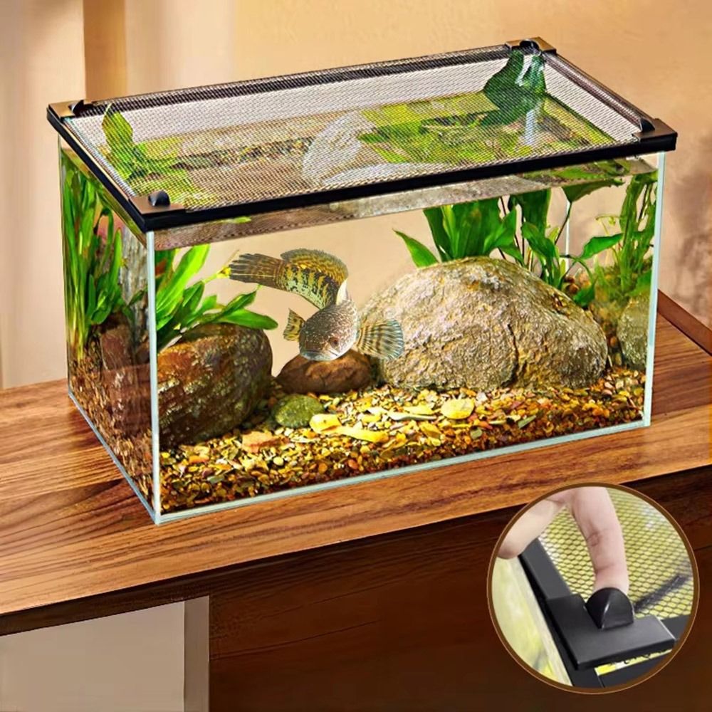 Aquarium Fish Net - 頑丈な磁気式水槽蓋カバー DIY 簡単設置 水槽メッシュ蓋カバー カメ水槽ネット 水槽簡単設置
