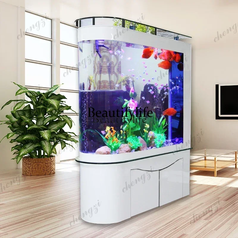 Aquarium Xxl - 新型水槽ハイキャビネットリビングルーム大型U字型フロアスクリーンパーティション造園ガラス水槽