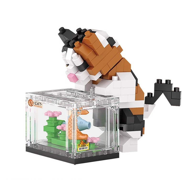 Aquarium Fish Game - 子供のための猫と魚のタンクを構築するためのブロックキット,女の子のためのレンガモデル,かわいい動物,子供のおもちゃ,新しい