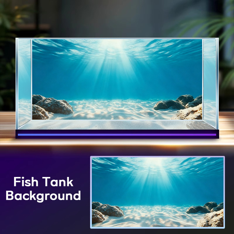 Aquarium Fish Background - 青い海の透明な砂、水槽背景画、水槽ステッカー、粘着式前面、水槽風景装飾