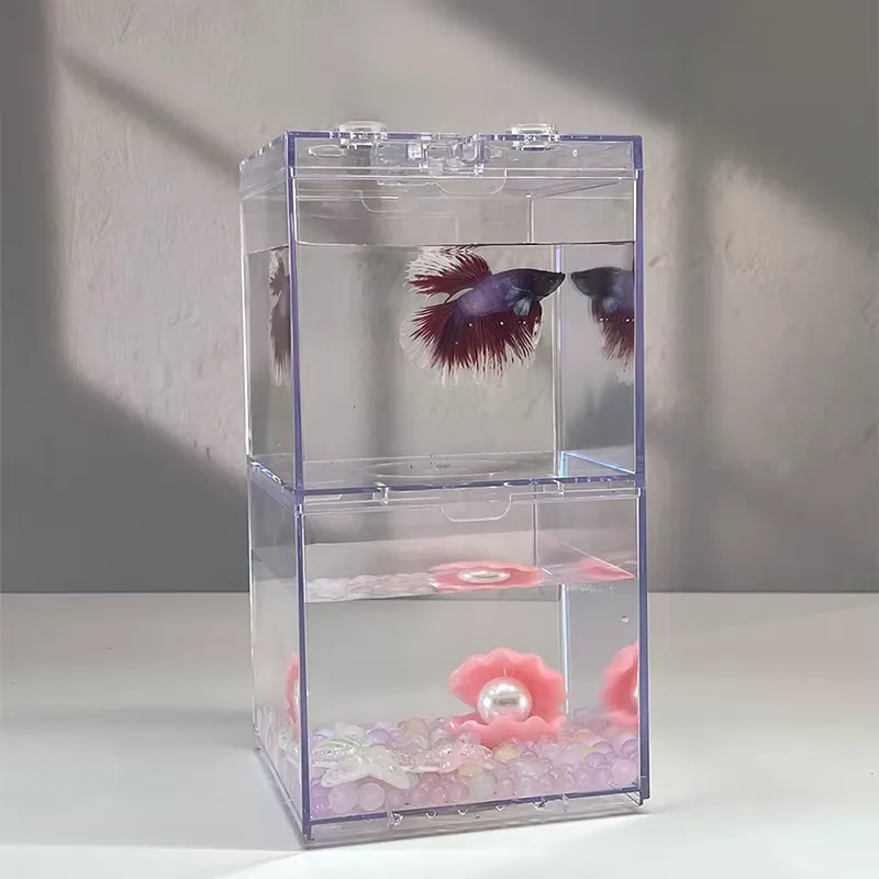Box Fish In Aquarium - リラックスラインズ ミニ水槽ボックス テーブルデコレーション 小型多機能LED照明付きアクリル製水槽