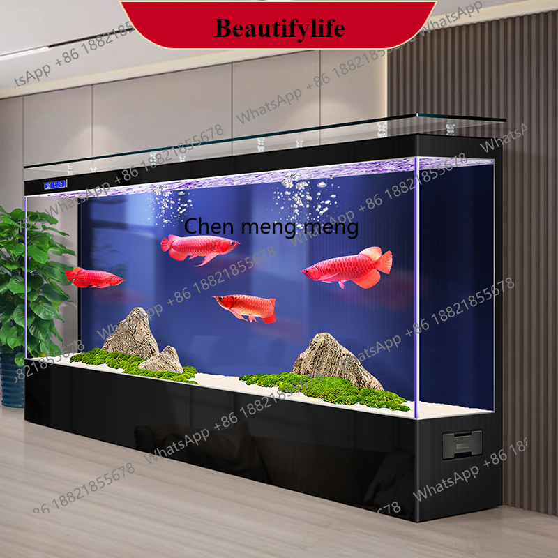 Aquarium Xxl - G153 生態水槽、リビングルームに置く大型超白ガラス、水換え不要、壁際の金魚水槽