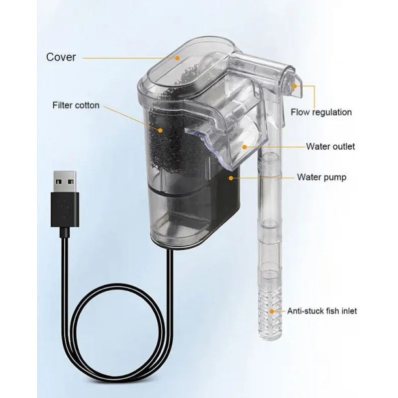 水槽用壁掛けフィルター USBプラグ ミニ水槽フィルターポン - Aquarium Xxl のレビューと価格