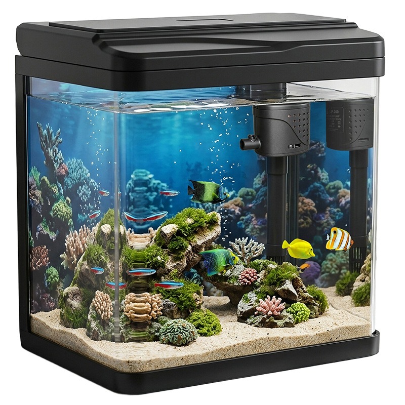 ガラス製水槽、家庭用小型ろ過・酸素発生一体型機器、水換え不要 - Aquarium Fish No Need Oxygen のレビューと価格